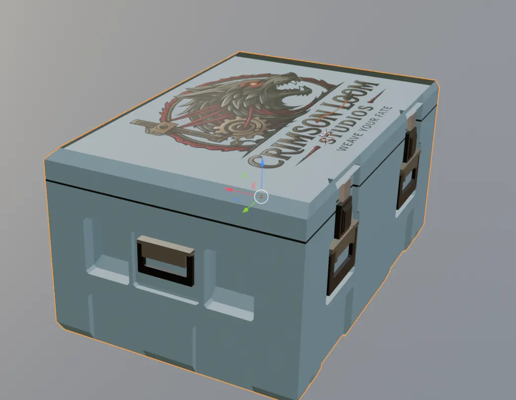 3D modeling preview of a blue hard-surface box asset